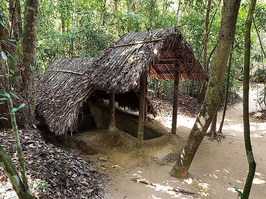 Cu Chi Tunnels historical shelter entrance in the forest