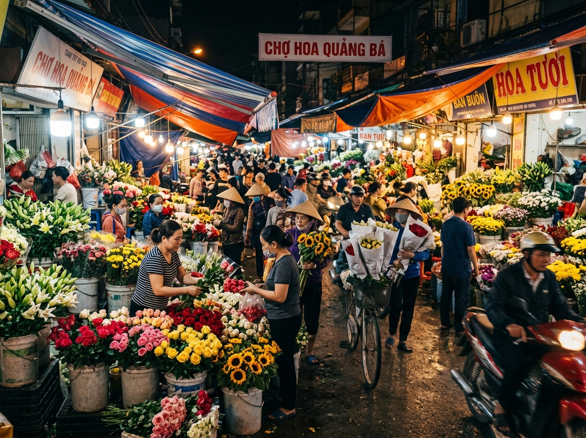 Quang Ba Flower Market night